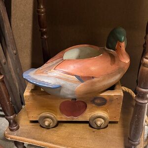 Wooden Duck Figurine Planter